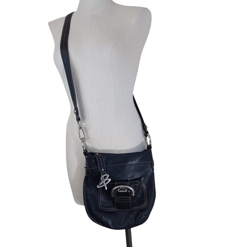 B Makowsky Crossbody Bag Black Pebbled Leather Silver Tone Hardware